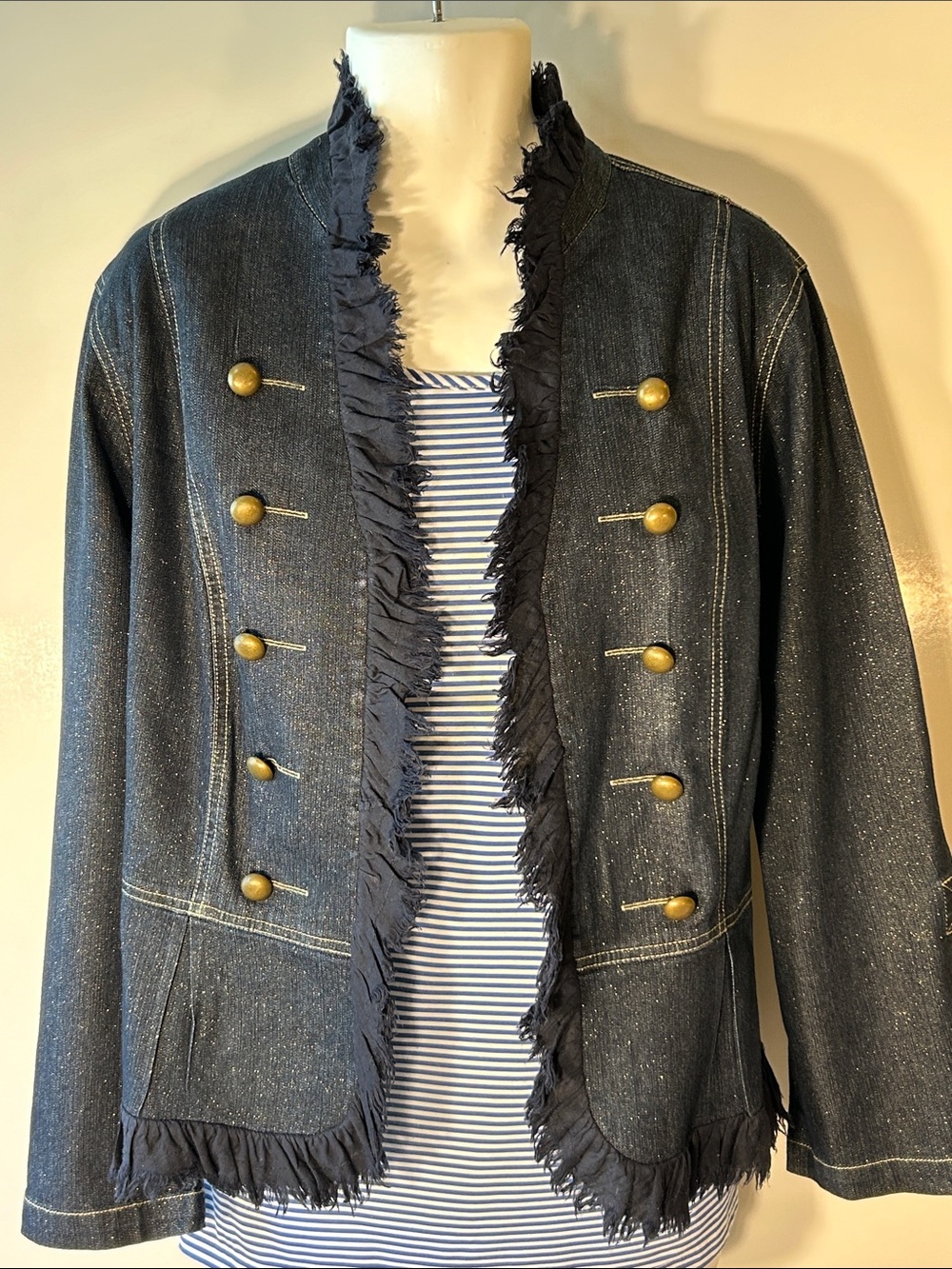Ruby Rd. SZ 22 Denim Military Style Jacket Classic Preppy Ranchland Retro